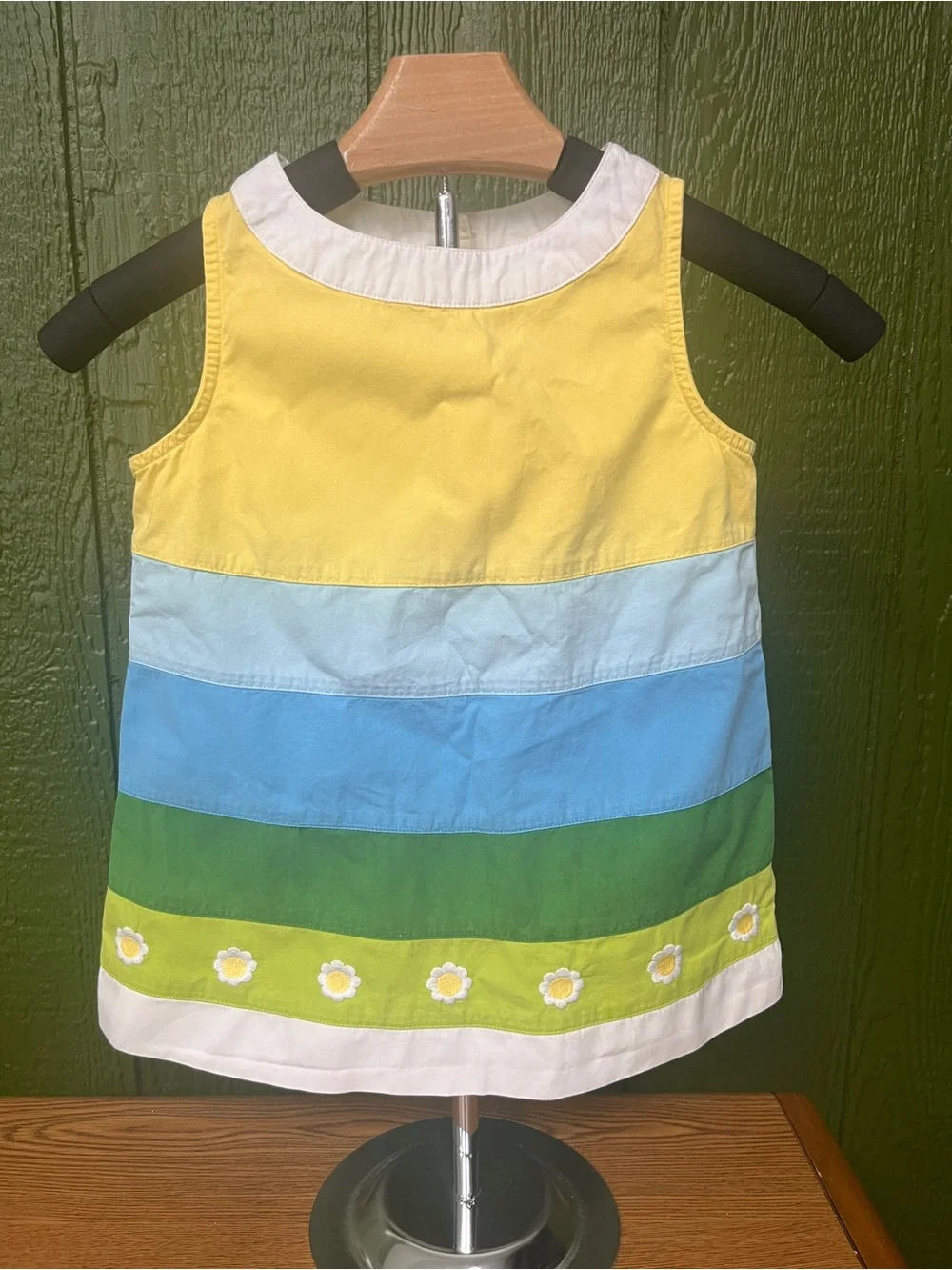Gymboree Yellow White Blue Green Striped Daisy Dress